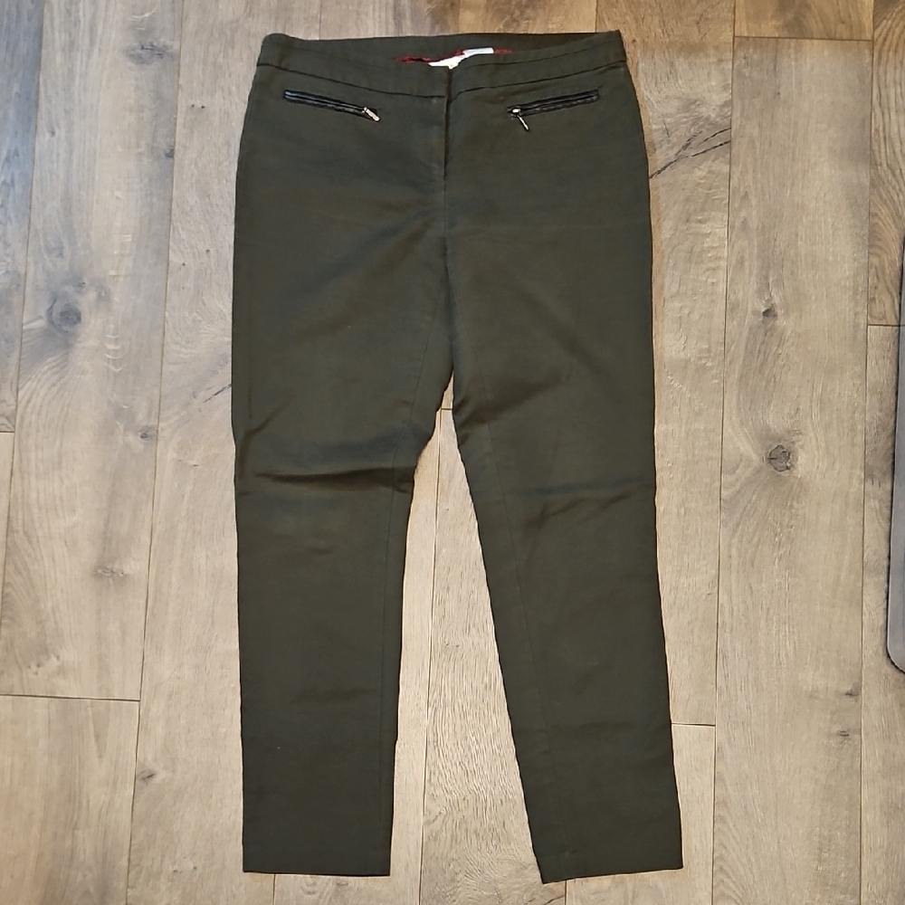 2/$20 Kenar - Olive Green Pants with Leather Detailed Pockets - Size 10